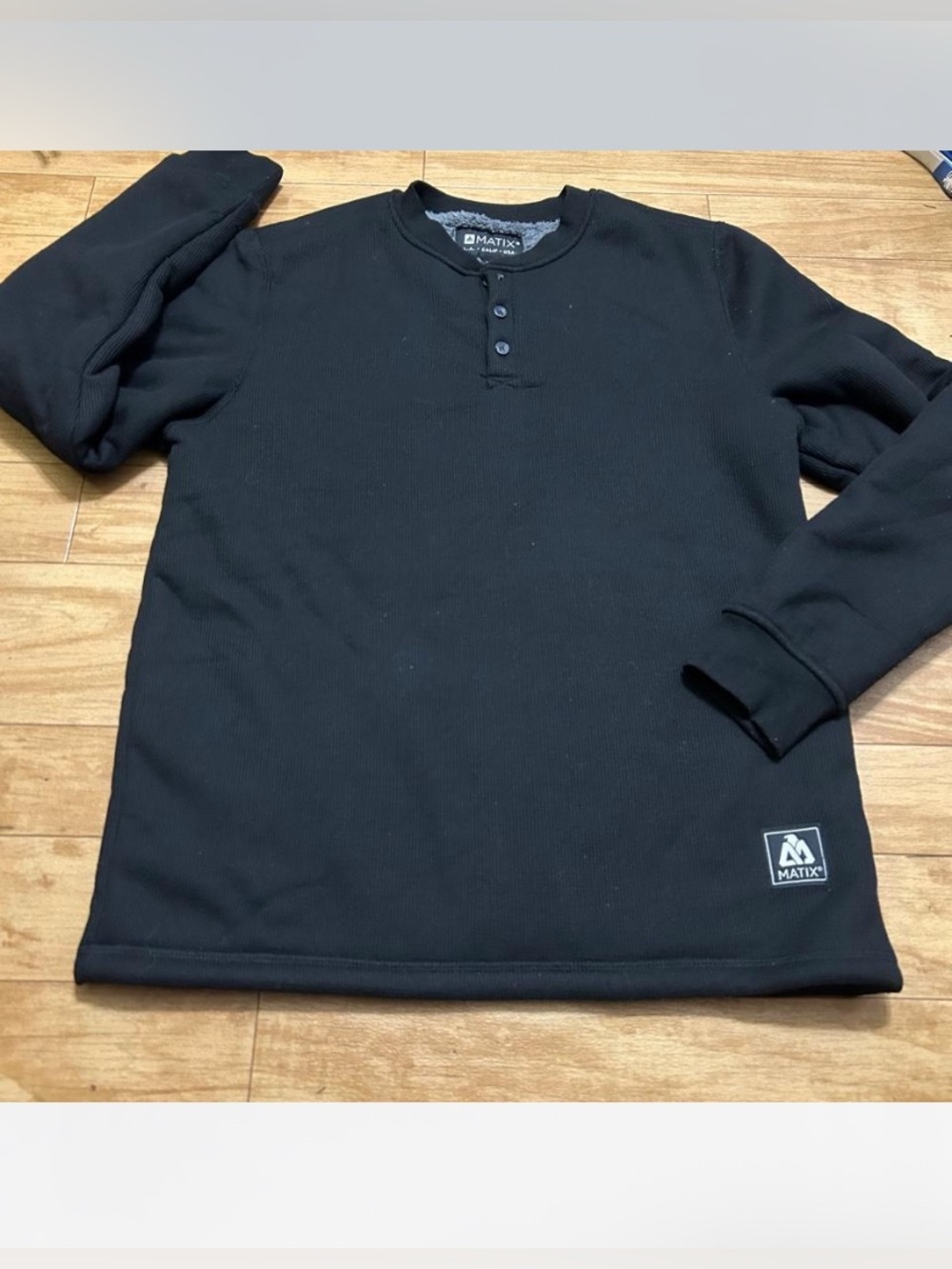 Matix Black Long-Sleeve Henley Thermal Shirt